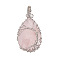 Natural Rose Quartz Pendants, Teardrop, Wire Wrapped, 48x25mm