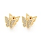 Brass Pave Clear Cubic Zirconia Hoop Earrings, Butterfly, Real 16K Gold Plated, 13x14.5mm