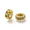 Brass Micro Pave Clear Cubic Zirconia Beads, Large Hole Beads, Polygon, Long-Lasting Plated, Rack Plating, Lead Free & Cadmium Free, Real 18K Gold Plated, 8x3mm, Hole: 4.5mm