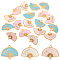 24Pcs 3 Colors Alloy Enamel Links Connectors, Golden, Fan with Flower, Mixed Color, 20x24x1mm, Hole: 1.6mm, 8pcs/color