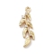 Brass Pave Clear Cubic Zirconia Pendants, Leaf, Long-Lasting Plated, Real 14K Gold Plated, 25x8x3mm, Hole: 1.4mm