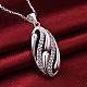 Silver Color Plated Brass Cubic Zirconia Oval Pendant Necklaces NJEW-BB10233-5