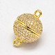 Round Rack Plating & Long-Lasting Plated Brass Micro Pave Cubic Zirconia Magnetic Clasps KK-P030-28-NF-2