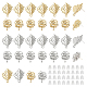 DICOSMETIC 32Pcs 2 Styles Stud Earring Findings 2 Colors Alloy Leaf and Flower Stud Earrings with Ear Nuts Platinum and Light Gold Metal Stud Earring for DIY Jewellery Making FIND-DC0001-98-1