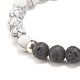 Bracelet extensible à perles rondes en howlite synthétique et pierre de lave naturelle avec empreinte de patte en alliage BJEW-JB07843-4