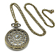 Alliage plat rond montre de poche collier pendentif, avec des chaînes de fer et fermoirs pince de homard, montre à quartz, bronze antique, 31.5 pouce, cadran montre: 61x47x16 mm