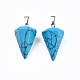 Cône / spike / pendule teints synthétiques bleu pierre turquoise pendentifs G-R278-77-1