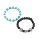 2Pcs 2 Style Natural Lava Rock & Synthetic Turquoise Round Beaded Stretch Bracelets Set BJEW-JB08585-5