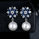 Platinum Plated Brass Flower Cubic Zirconia Stud Earrings EJEW-FF0002-08A-2