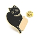 猫の形のエナメルピン  リュックサック用ライトゴールド合金ブローチ  ブラック  35x35x2mm JEWB-A017-01A-3