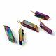 Electroplate Natural Crystal Pendants, Point Pendants, with Findings, Golden, Mixed Color, 40~47x8~12x8~12mm, Hole: 2.5mm