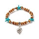 Bracelet extensible perles turquoises synthétiques étoile de mer & perles rondes bois naturel BJEW-JB07270-1