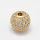 Perles rondes en laiton avec zircone cubique de micro pave ZIRC-L017-03-2