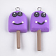 手作り樹脂粘土ペンダント  鉄パーツ  笑顔でアイスクリーム  プラチナ  青紫色  39~45x16~18x6~8mm  穴：2mm CLAY-T015-05B-1