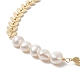 Tobillera con eslabones de perlas naturales y cadenas de mazorca de latón para mujer AJEW-AN00525-4