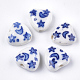 手作りの陶器ビーズ  青と​​白の磁器  月と星とハート  ブルー  15x15x8mm  穴：1.6mm PORC-S498-58-1