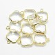 Golden Tone Brass Glass Square Pendants GLAA-J014A-G-2