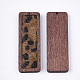 環境に優しい牛革レザーのビッグペンダント  染色木材  ヒョウプリントの長方形  チョコレート  56x19x3mm  穴：1.2mm FIND-S301-30C-02-2