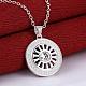 Silver Plated Brass Cubic Zirconia Flat Round Pendant Necklaces NJEW-BB07982-2