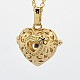 Golden Plated Brass Hollow Heart Cage Pendants KK-L040-18G-12-1