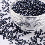 12/0 perles de rocaille en verre, couleurs métalliques, noir, 2mm, Trou: 1mm, environ 30000 pcs / livre