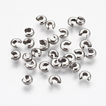 304 Edelstahl-Crimp-Perlen-Abdeckungen, Edelstahl Farbe, 4.5 mm in Durchmesser, Bohrung: 2 mm