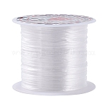 Cuerda de cristal elástica plana, Hilo de cuentas elástico, para hacer la pulsera elástica, teñido, blanco, 0.8mm, alrededor de 9.84~10.93 yarda (9~10 m) / rollo