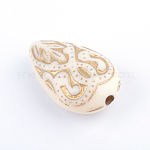 Teardrop Plating Acrylic Beads, Golden Metal Enlaced, Beige, 18x11.5x7.5mm, Hole: 1.5mm, about 588pcs/500g