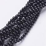 Hebras de cuentas redondas de ónix negro natural, Grado A, teñido, 4mm, agujero: 0.8 mm, aproximamente 92 pcs / cadena, 15 pulgada.