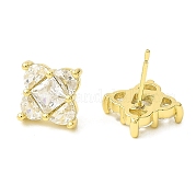 Серьги-гвоздики из латуни с ромбами и цирконием EJEW-L270-20G-02