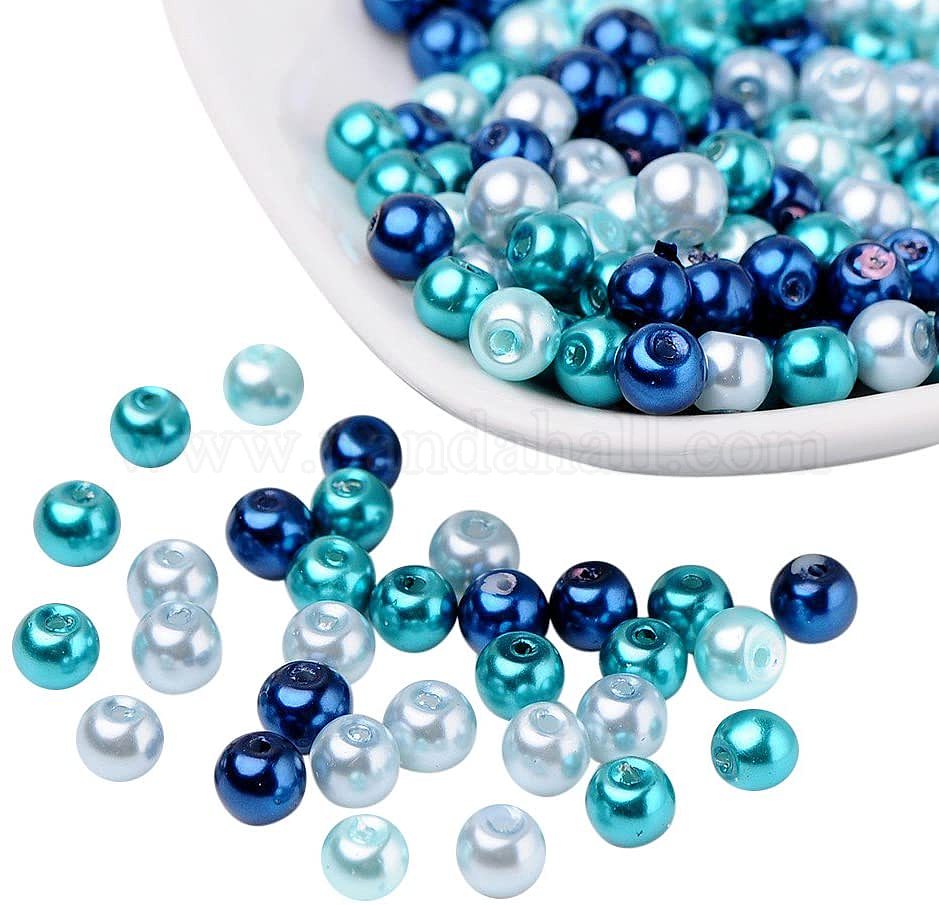 Shop PandaHall Elite About 200pcs 6mm Mixed Blue Color Pearlized Glass