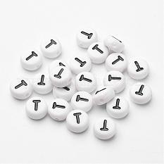 Flat Round with Letter T Acrylic Beads X-PL37C9070-T