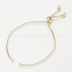 Hacer pulseras deslizantes de latón, con circonita, cadenas de caja, Plateado de larga duración, real 18k chapado en oro, longitud de la cadena única: alrededor de 11.5~12 cm