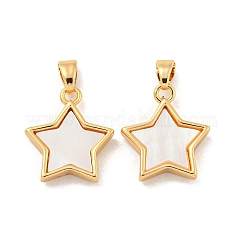 Pendentifs en coquille blanche naturelle, accumuler placage breloques laiton étoiles, véritable 18k plaqué or, 16x14x3mm, Trou: 2x5mm
