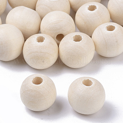 Cuentas de madera natural sin terminar, Cuentas de madera enceradas, superficie lisa, redondo, blanco floral, 12mm, agujero: 2.5 mm