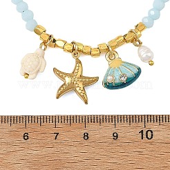 Halskette mit Anhänger in Form eines Seesterns aus Edelstahl 304 und Emaillelegierung mit Glasperlen für Damen&nbsp;NJEW-JN06386