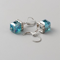 Orecchini a monachella pendenti con cubo di vetro bling&nbsp;EJEW-WH0011-58P-03