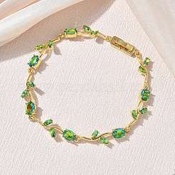 Bracciali a catena con maglie a forma di fiore in ottone e vetro&nbsp;KK-CBA7DFA-01G-A