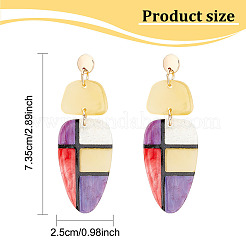 2 paio di orecchini pendenti in acrilico con piume e motivo tartan in 2 colori&nbsp;EJEW-FI0001-25