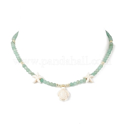 Летние ожерелья с подвеской в виде морской черепахи из натурального зеленого авантюрина&nbsp;NJEW-JN05386-03