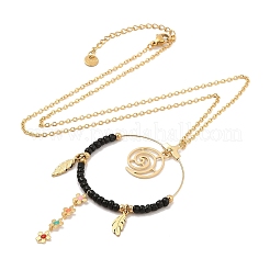 Colliers bohèmes en perles de plastique et pendentifs en acier inoxydable 304 avec chaîne en câble et fleur pour femmes&nbsp;NJEW-A032-07G-01