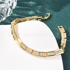 Rechteckige Gliederarmbänder aus Messing mit Mikropavé-Fassung aus klaren Zirkonia für Damen&nbsp;BJEW-F530-03G