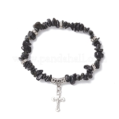 Bracelets extensibles en perles d'obsidienne naturelle&nbsp;BJEW-JB12316-02
