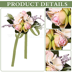 4 corsage de poignet en tissu de soie imitation rose&nbsp;AJEW-CP0008-48