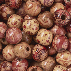 Печатные бусы из натурального дерева&nbsp;WOOD-TA0001-15