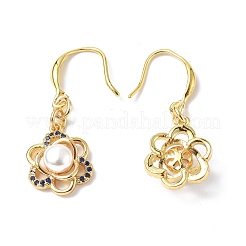 Orecchini pendenti con fiore di perle di perle naturali e zirconi cubici&nbsp;EJEW-B017-13G