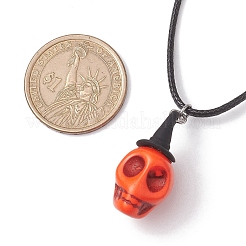 Halloween-Thema gefärbt synthetische türkis Totenkopf Anhänger Halsketten&nbsp;NJEW-JN04848