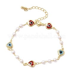 Браслет для женщин из латуни и АБС-пластика с имитацией жемчуга.&nbsp;BJEW-K298-01G