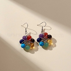 Pendientes colgantes de flores con cuentas de piedras preciosas mixtas naturales y sintéticas y collar con colgante&nbsp;SJEW-JS01270