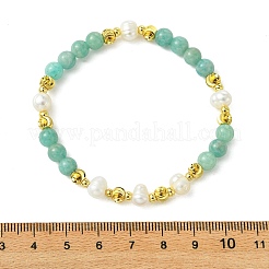 Braccialetti elasticizzati da donna in amazzonite naturale rotonda&nbsp;BJEW-JB14060-01